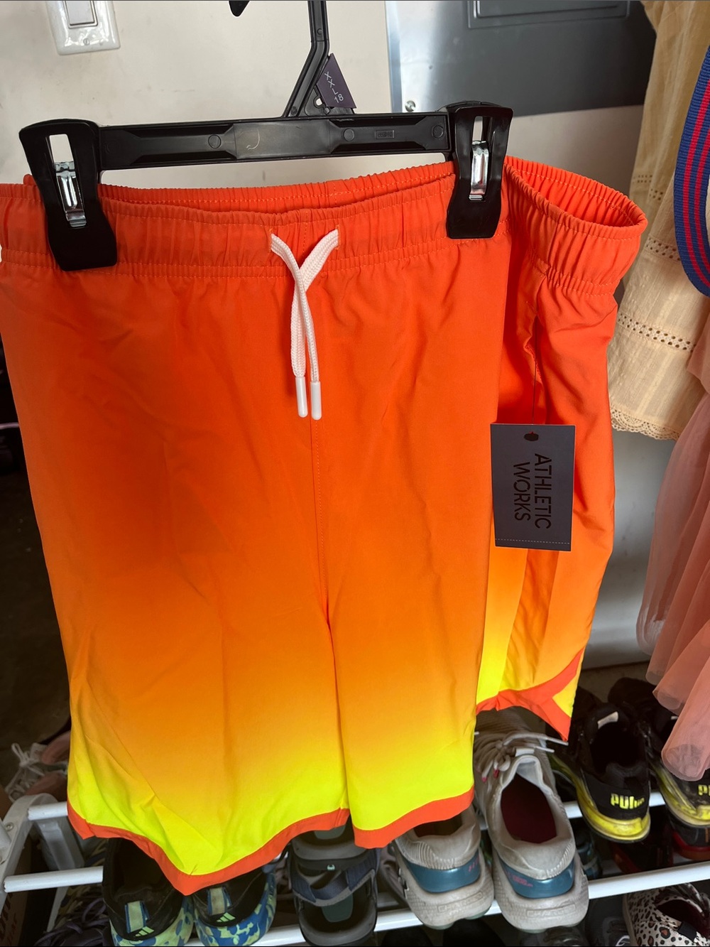 Athletic Works Orange to Neon Yellow Ombre Boys Swim Trunks